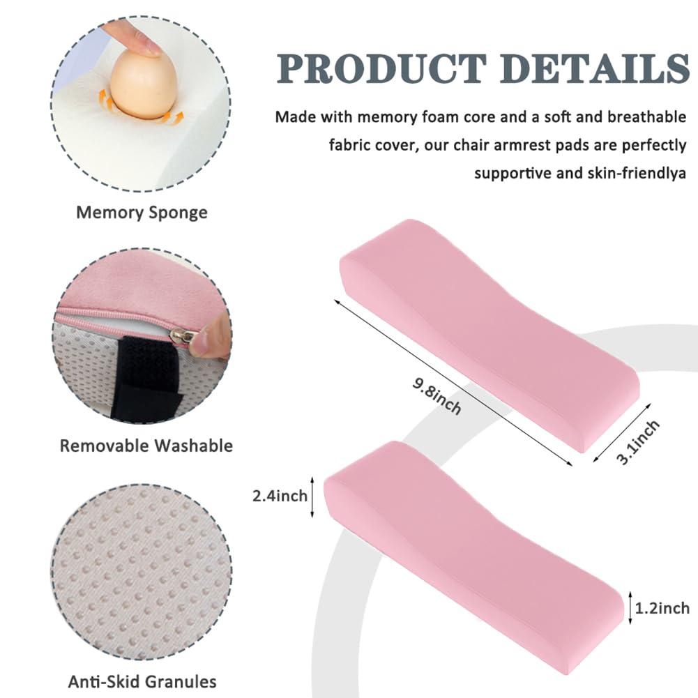 2 Pack Office Chair Armrest Pads Covers,Arm Rest Pad with Memory Foam Elbow Pillow for Forearm Pressure Relief, Arm Rest Covers for Office Chairs, Wheelchair, Comfy Gaming Chair (Pink)