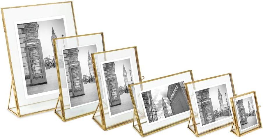 Isaac Jacobs 6x4, Antique Gold, Vintage Style Brass & Glass, Floating Photo Frame Horizontal, Metal Locket Closure & Angled Base, Horizontal