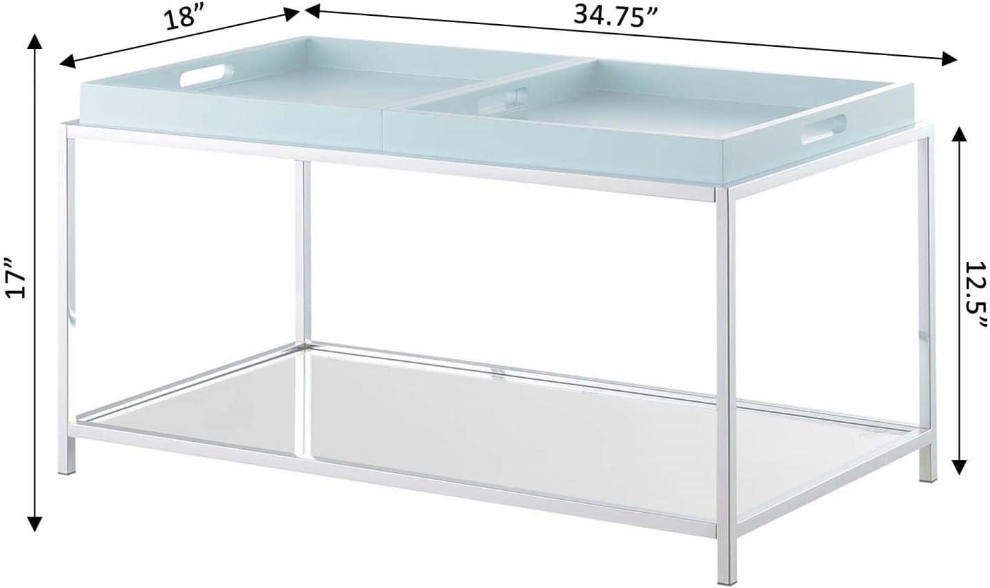 Convenience Concepts Palm Beach Coffee Table with Shelf and Removable Trays, Sea Foam Blue