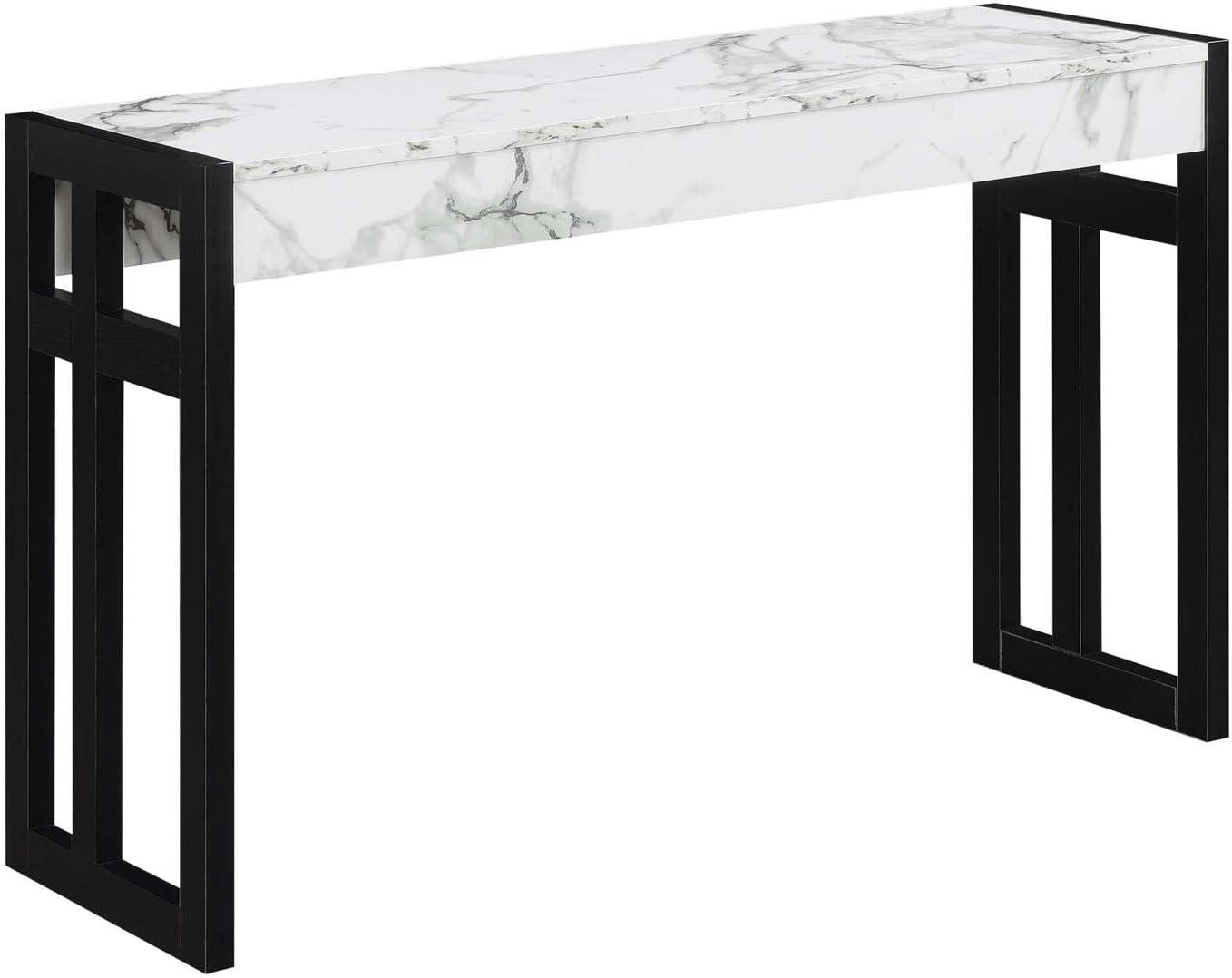 Monterey 50'' White Faux Marble & Black Wood Versatile Console Table