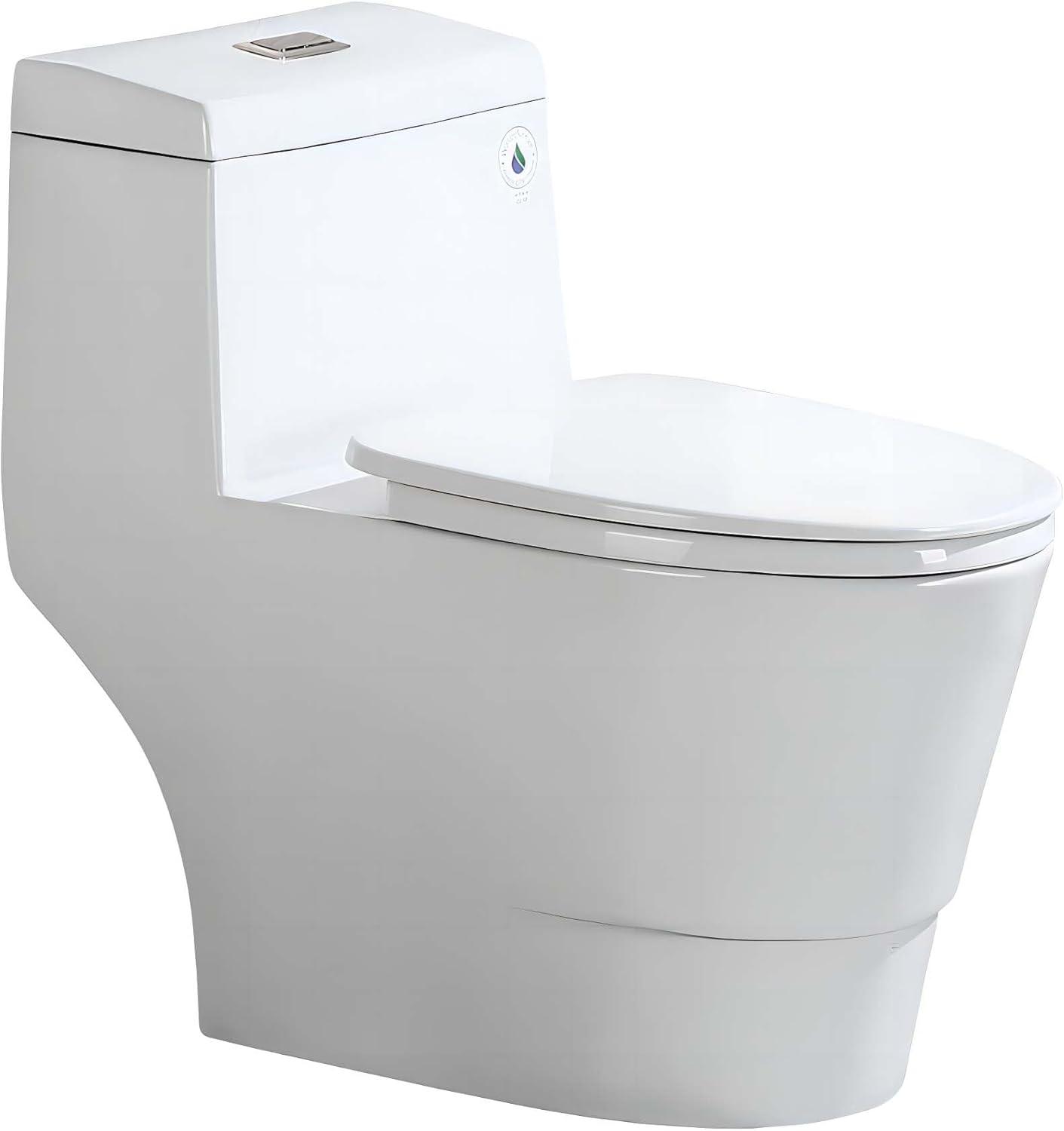 White High Efficiency Elongated One-Piece Toilet with Soft-Closing Seat