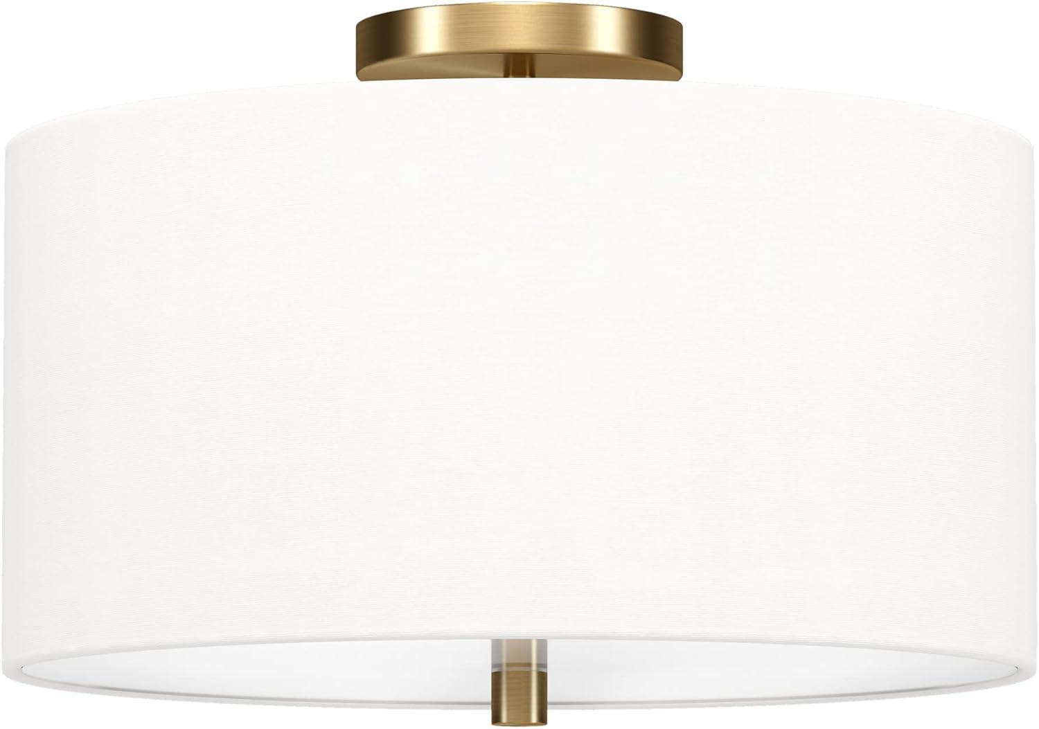 Ellis 16" Brass Drum Flush Mount with White Linen Shade