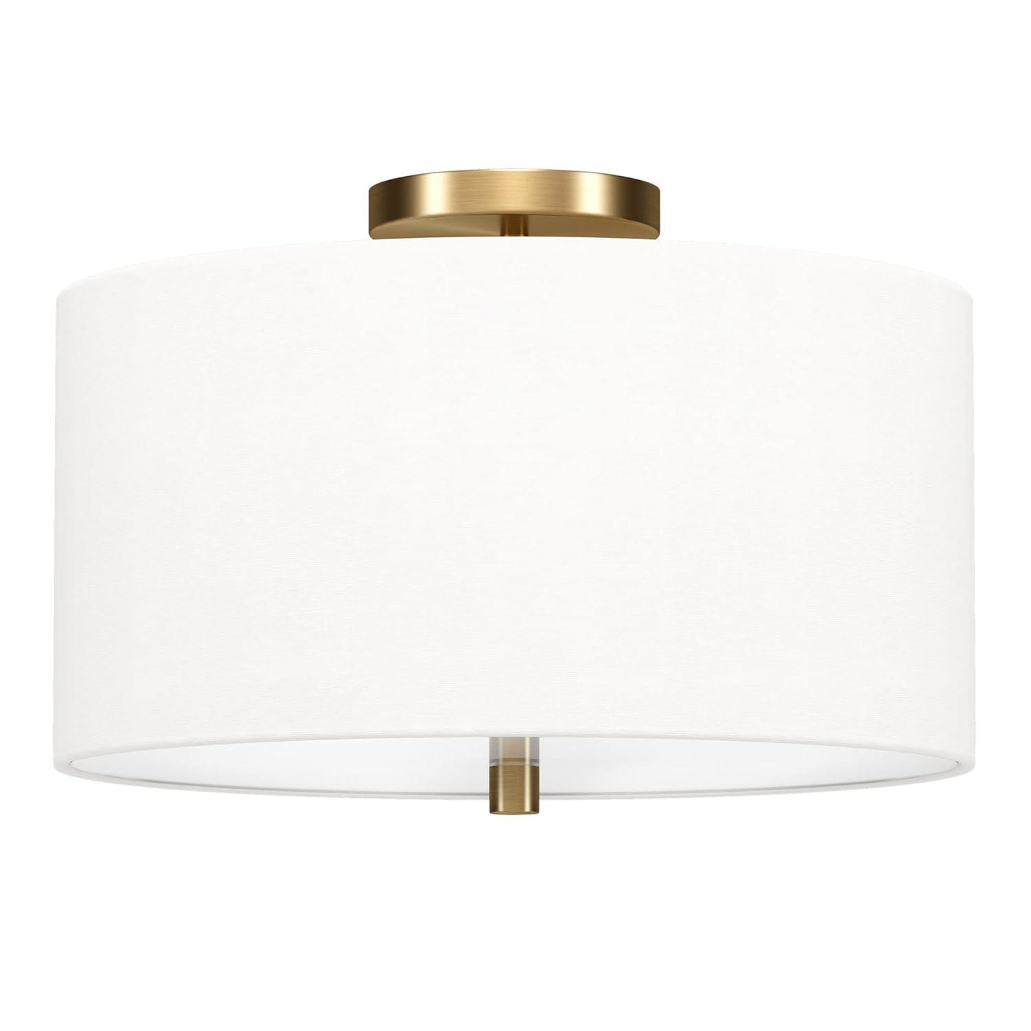 Evelyn&Zoe Ellis 16" Flush Mount with Fabric Shade in Brass/White