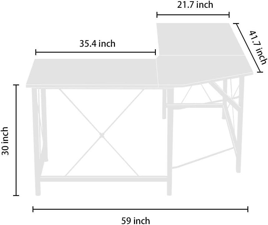 Dark Brown L-Shaped Corner Gaming Desk with Metal Frame