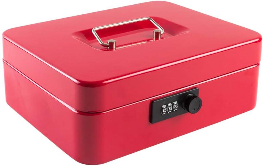 Red Large Metal Cash Box with Combination Lock and Tray