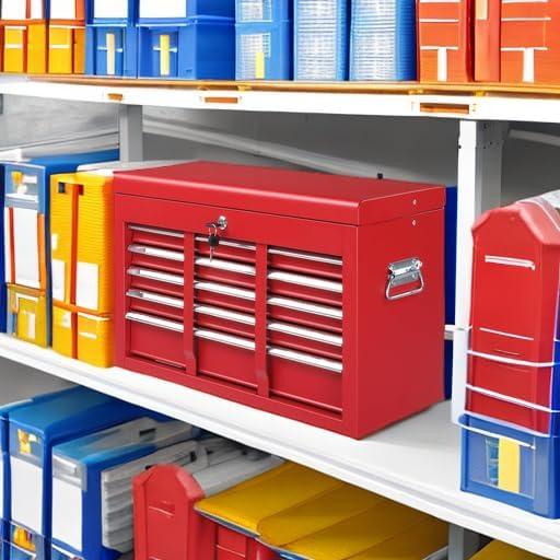 INDSUMOT 24" Portable Tool Box, 5 Drawers & Top Storage Tray Tool Box with Drawers, Lockable Metal Tool Chest Cabinet for Garage, Warehouse, Repair Shop & Home, Red