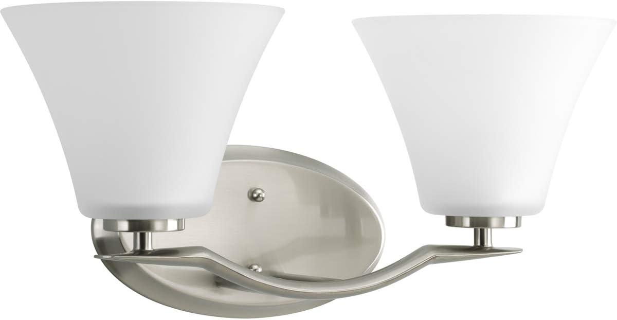 Bravo Brushed Nickel 2-Light Vanity Fixture with Etched Glass Shades