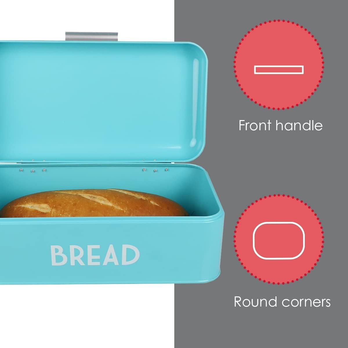 Retro Blue Powder Coated Steel Bread Box with Handle