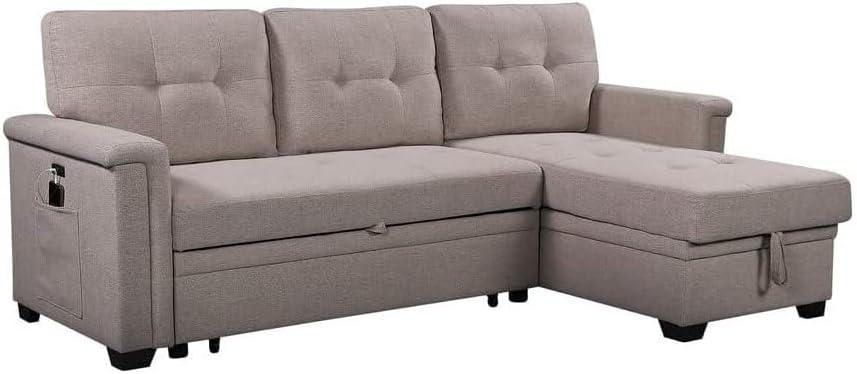 Ashlyn Light Gray Tufted Fabric Three Piece Sectional with Storage