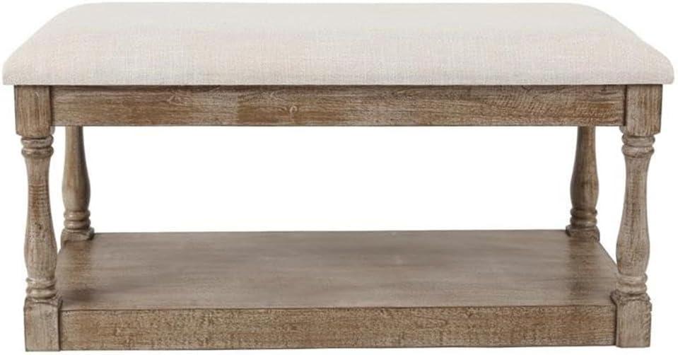 LuxenHome Upholstered Beige Linen Entryway and Bedroom Bench