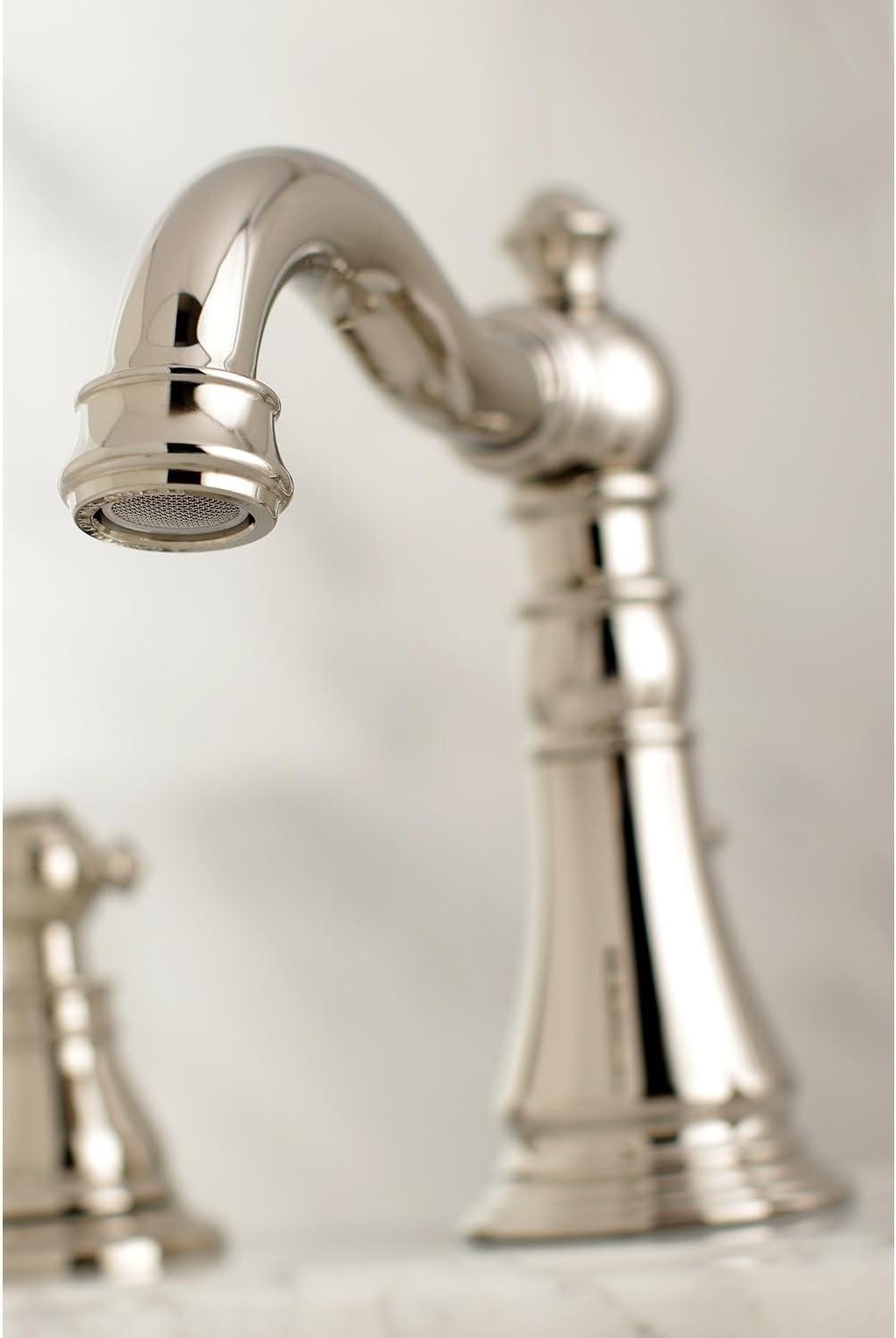 Kingston Brass American Patriot Two-Handle 3-Hole Deck Mount Widespread Bathroom Faucet with Brass Pop-Up Drain