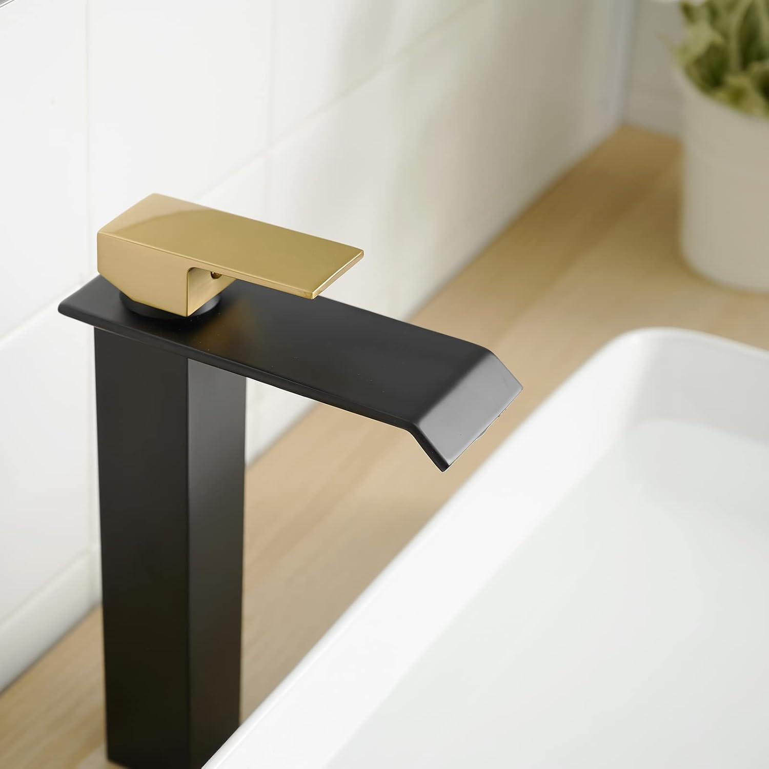 Tall Black and Gold Brass Vessel Sink Faucet