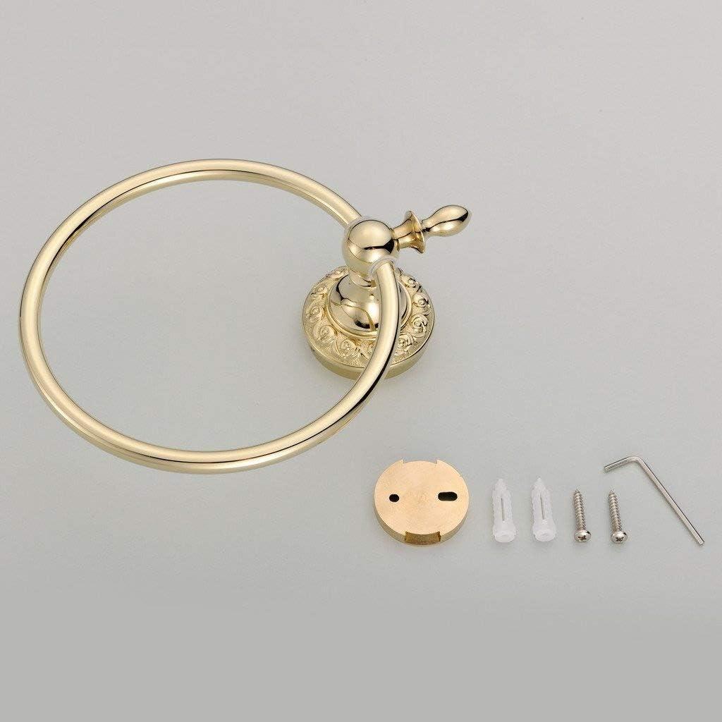 Leyden Polished Gold Towel Ring, Bathroom Hand Towel Holder Wall Mounted Gold Towel Rack Round