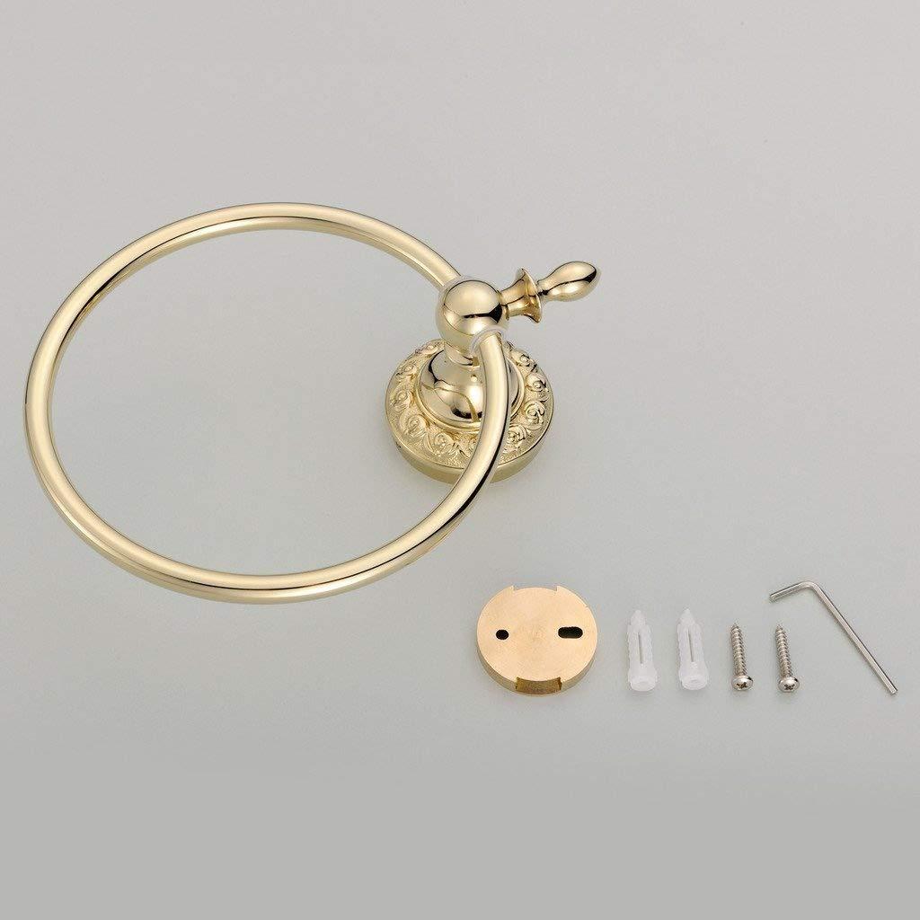 Leyden Polished Gold Towel Ring, Bathroom Hand Towel Holder Wall Mounted Gold Towel Rack Round