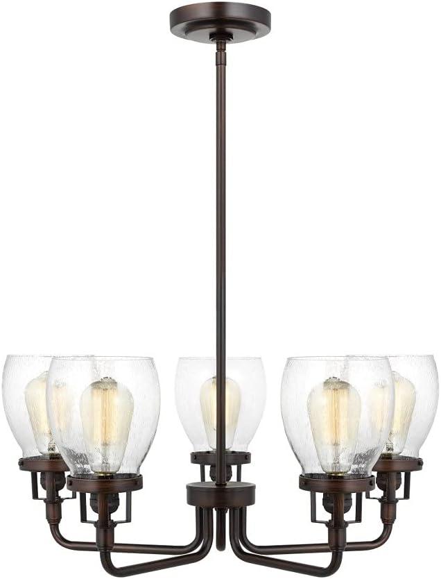 Belton 5-Light Bronze Transitional Industrial Hanging Chandelier with Clear Seeded Glass Shades