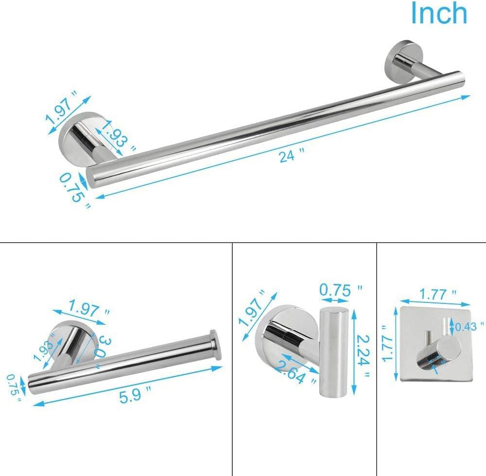 Polished Chrome 5-Piece Bathroom Hardware Set with 24-Inch Towel Bar