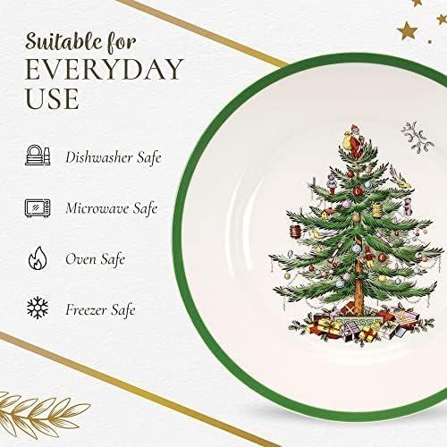 Spode Christmas Tree Collection 16-Piece Dinnerware Set, 10" Dinner Plate, 7.25" Salad Plate, 16 oz Cereal Bowl, 9 oz Mug