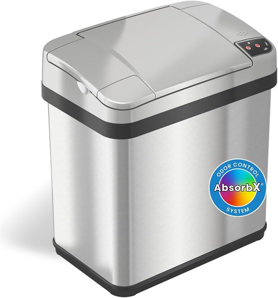 iTouchless Sensor Bathroom Trash Can with AbsorbX Odor Filter and Fragrance 2.5 Gallon Silver Stainless Steel