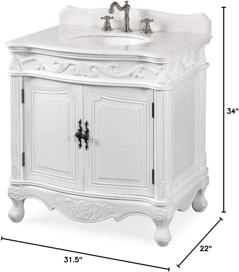 32" Benton Collection Fiesta Antique Victorian Classic Style White Bathroom Vanity CF-2873W-AW