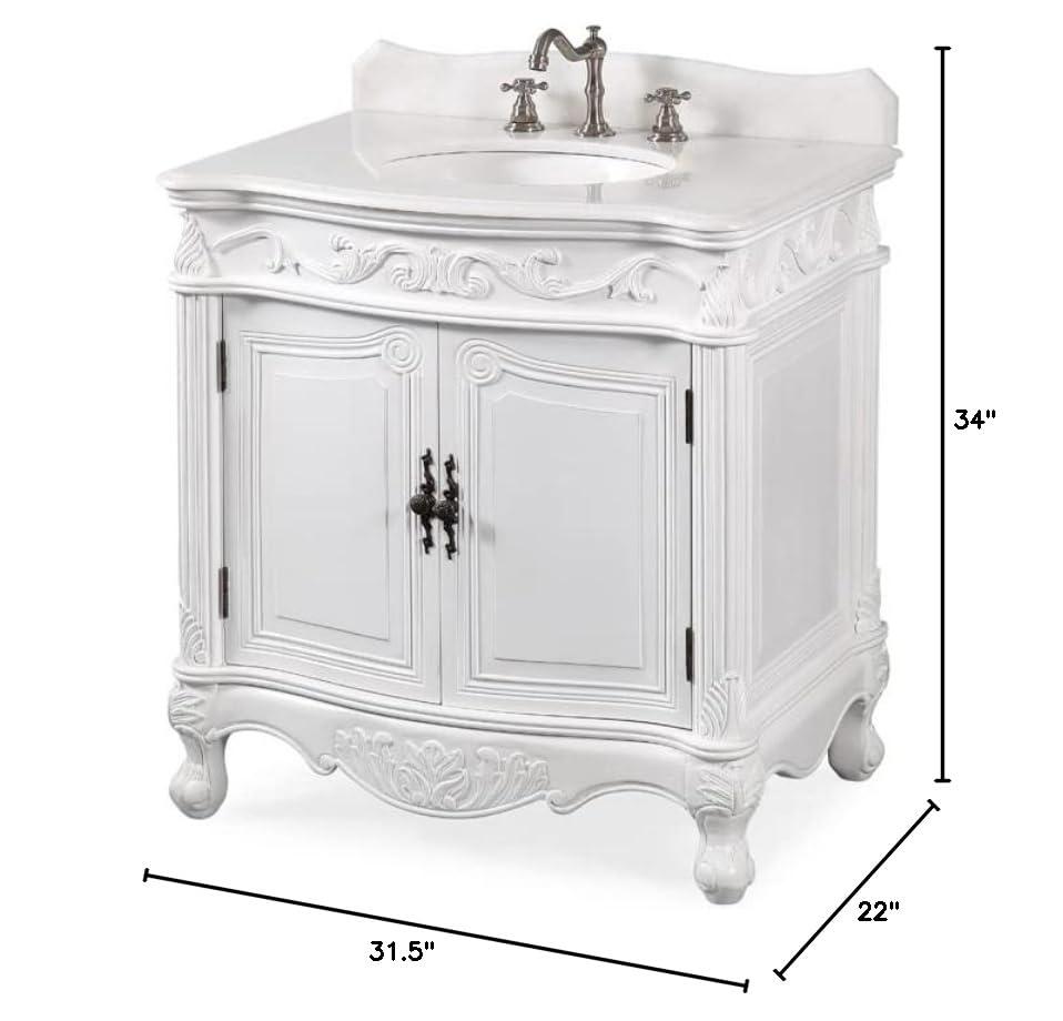 32" Benton Collection Fiesta Antique Victorian Classic Style White Bathroom Vanity CF-2873W-AW