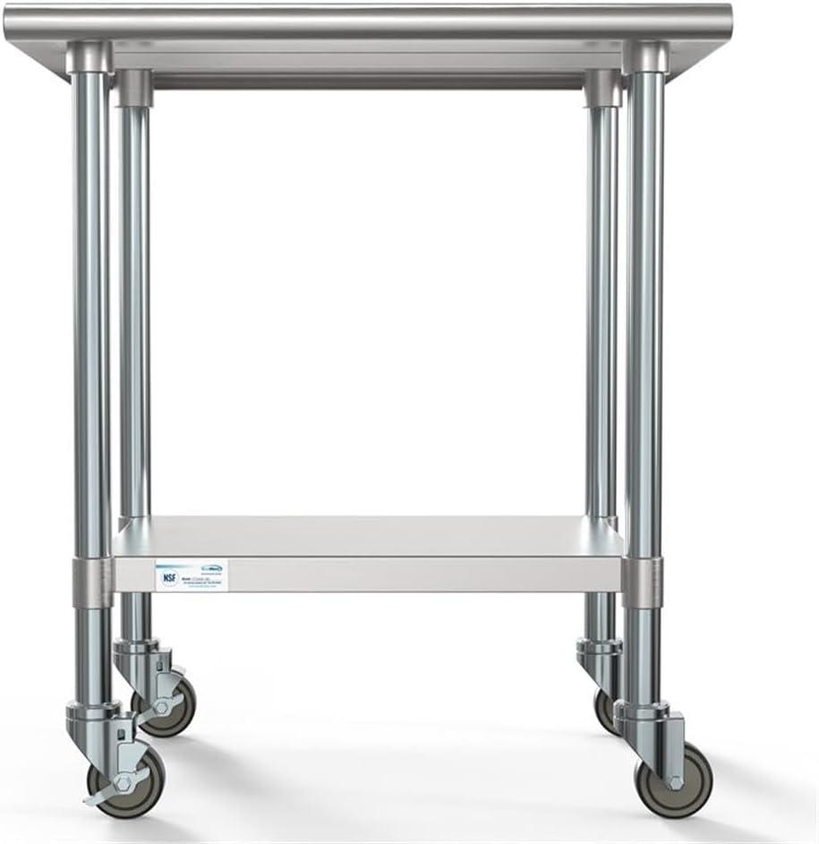 30" x 36" 18-Gauge 304 Stainless Steel Commercial Work Table with Casters, CT3036-18C.