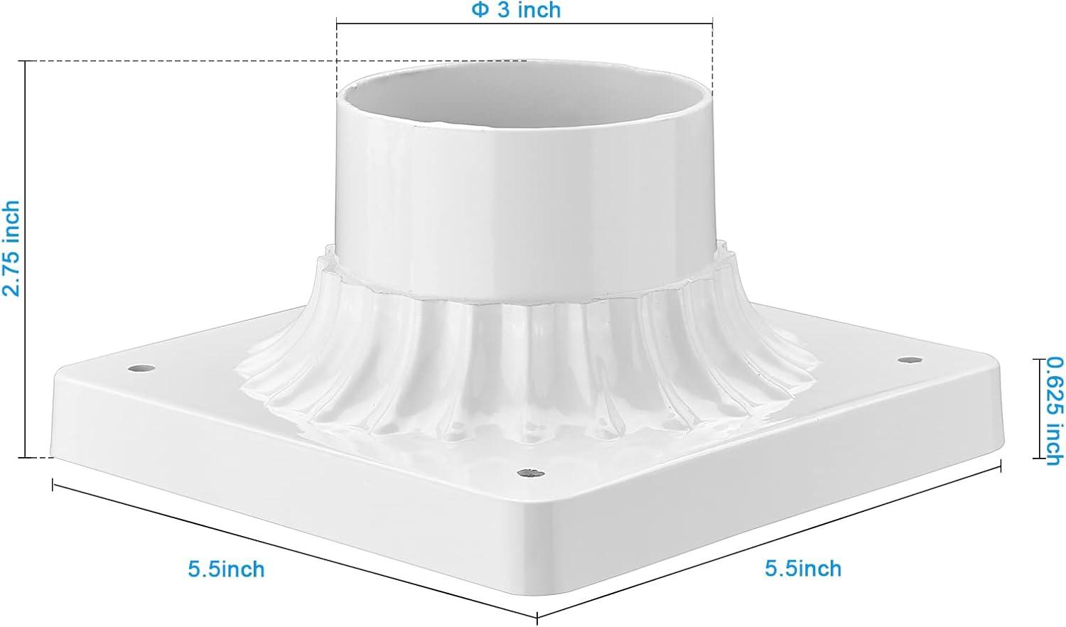 Darkaway Outdoor Post Light Base Mount, Post Light Adapter 3'' Pier Mount Base with White Finish for Deck Porch Patio, 5.5" W x 5.5" D x 2.75" H (2Pack, White)