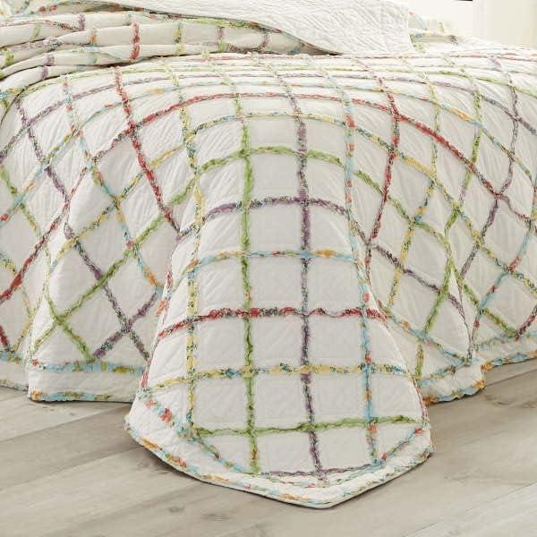 White Fringe Sham (Standard) - Laura Ashley: Cotton Diamond Pattern, Machine Washable, No Fill Pillow Cover