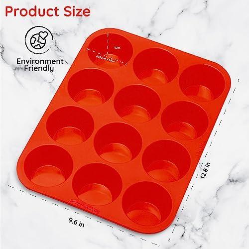 RUseeN Silicone Muffin Pan 2 Pack - 12 Cups Regular Silicone Cupcake Pan, Non-stick Silicone Great for Making Muffin Cakes, Tart, Bread - BPA Free and Dishwasher Safe