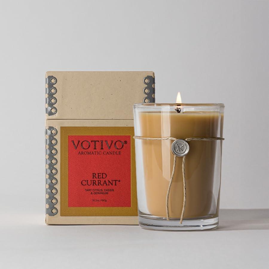 Votivo Red Currant 6.8 oz Aromatic Candle | Soy Wax Blend | Luxury Glass Jar Scented Candle & Box | Candles for Home Scented | Long Burning & Highly Scented