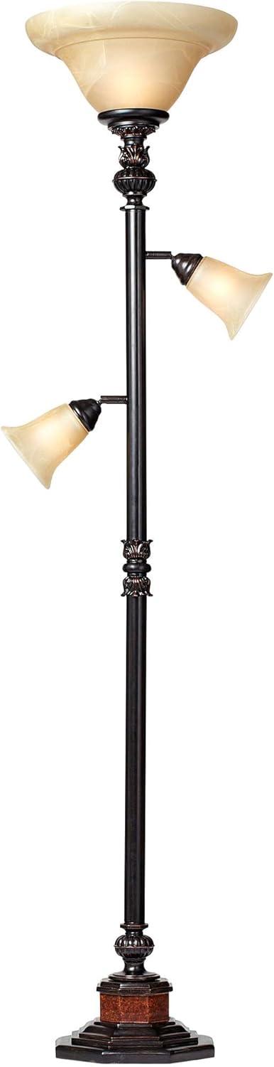 Bronze 72" Torchiere Floor Lamp with Alabaster Glass Shades