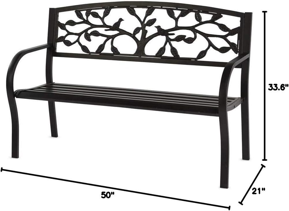 Evergreen Tree of Life Metal Garden Bench - Black
