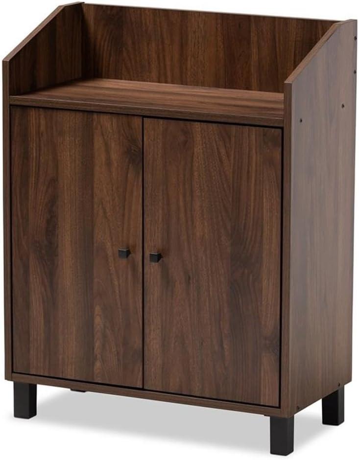 Baxton Studio Rossin Walnut Finished 2 Door Wood Entryway Shoe Storage Cabinet with Open Shelf Brown: Freestanding Organizer, Holds 8 Pairs