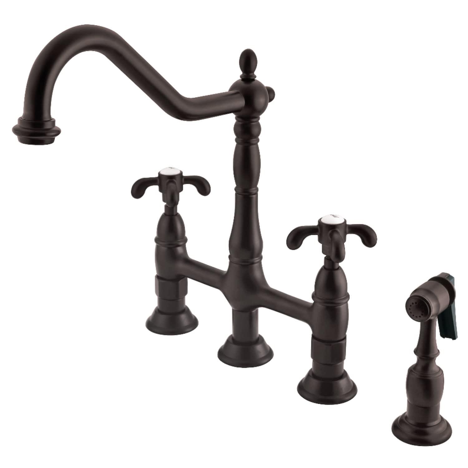 Kingston Brass French Country Two-Handle Deck Mount Bridge Kitchen Faucet