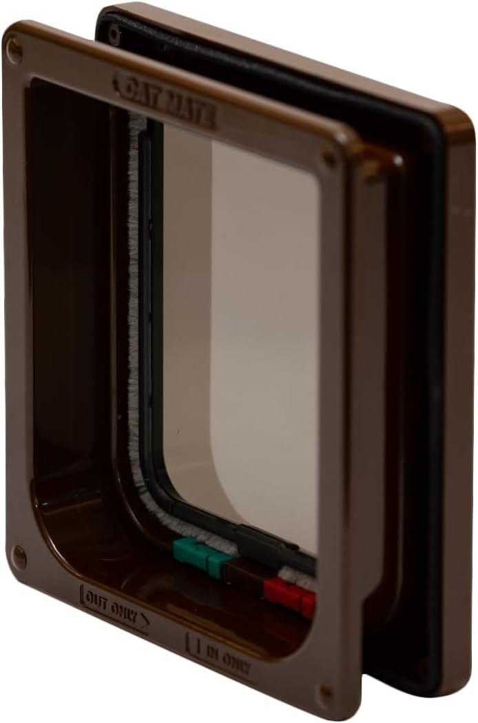 Cat Mate 4 Way Locking Cat Flap with Door Liner, Transparent Flap, and Magnetic Catch - Brown