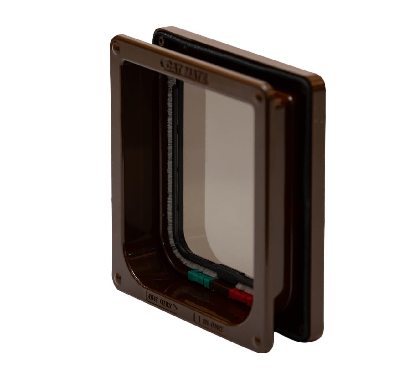 Cat Mate 4 Way Locking Cat Flap with Door Liner, Transparent Flap, and Magnetic Catch - Brown