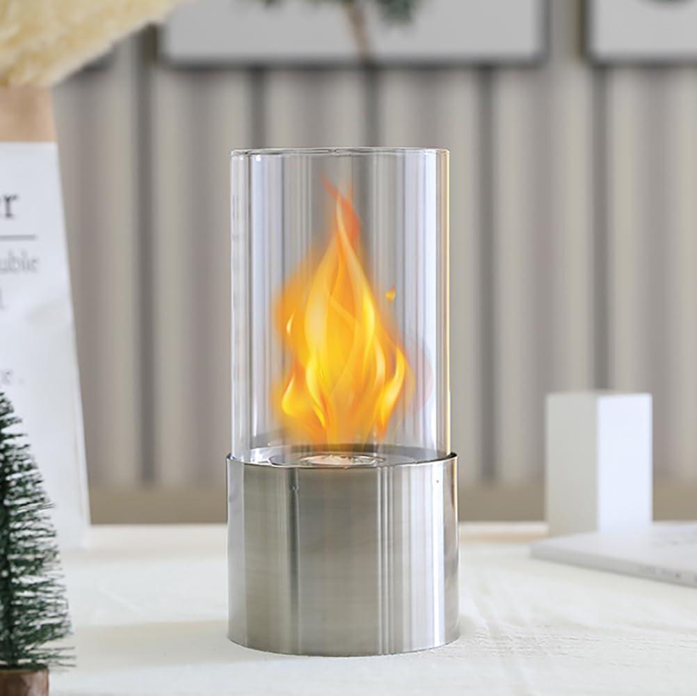 Modern Black Portable Cylindrical Tabletop Fireplace