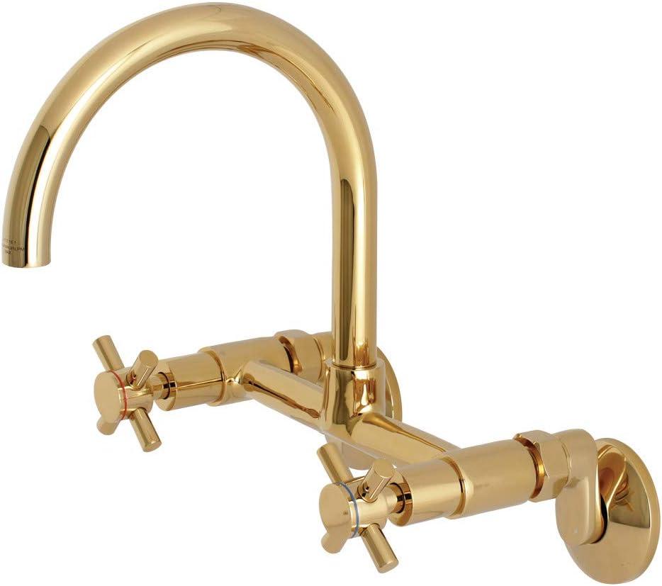 Concord Polished Brass Modern Wall Mount Kitchen Faucet with Cross Handles