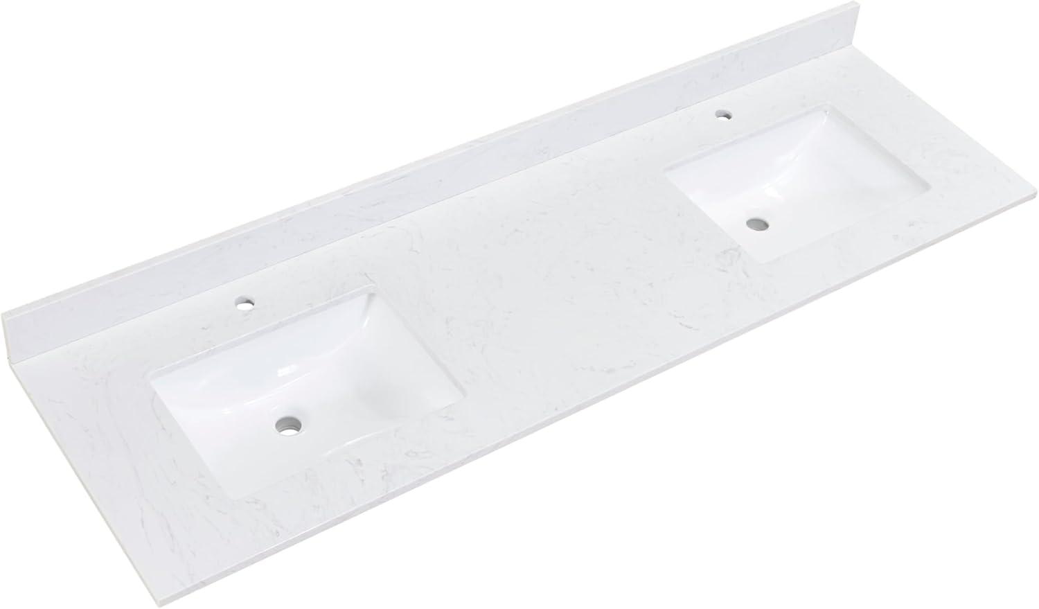 Altair Salerno 73" Double Bathroom Vanity Top in High Gloss White Stone Finish with Sink