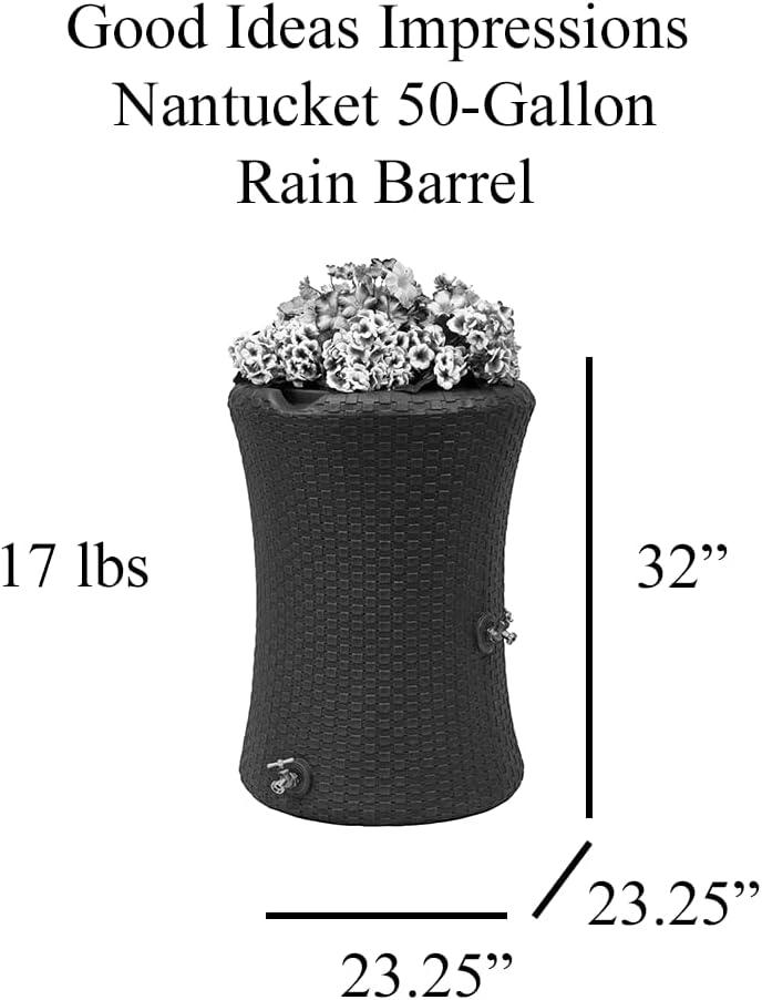 Dark Brown Wicker 50-Gallon Dual Spigot Rain Barrel Planter