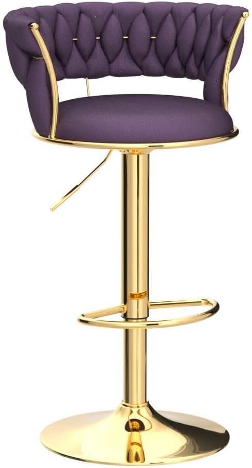 Kakotito 360° Velvet Swivel Bar Stools with Low Back & Footrest, Adjustable Counter Barstools, Silver Bar Stool (Set of 2 - Silver Version, Pink)