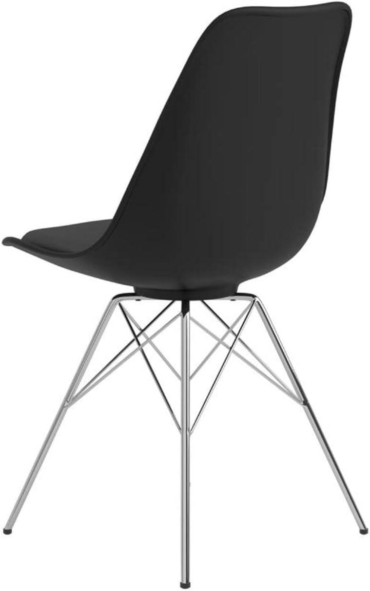 Contemporary Black Metal Side Chair with Chrome Finish and Padded Seat