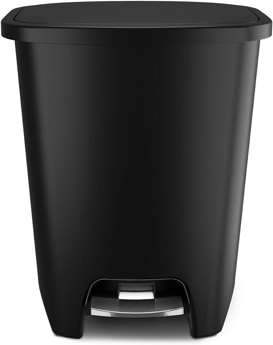 20 Gallon Trash Can - Plastic Kitchen Waste Bin with Odor Protection of Lid, Premium Stainless Steel Step On Foot Pedal and Garbage Bag Rings, Black