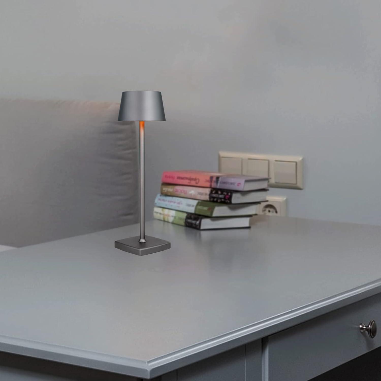 Rechargeable led Cordless Table Lamps, Aluminum, dimmable,Suitable for Indoor and Outdoor Lighting Grey