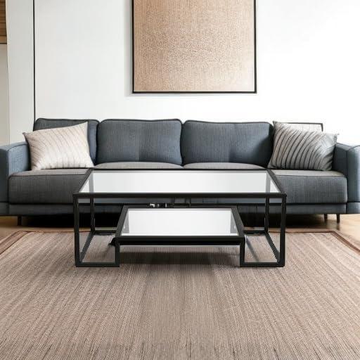 Metal Glass Geometric Coffee Table in Black  - Henn&Hart