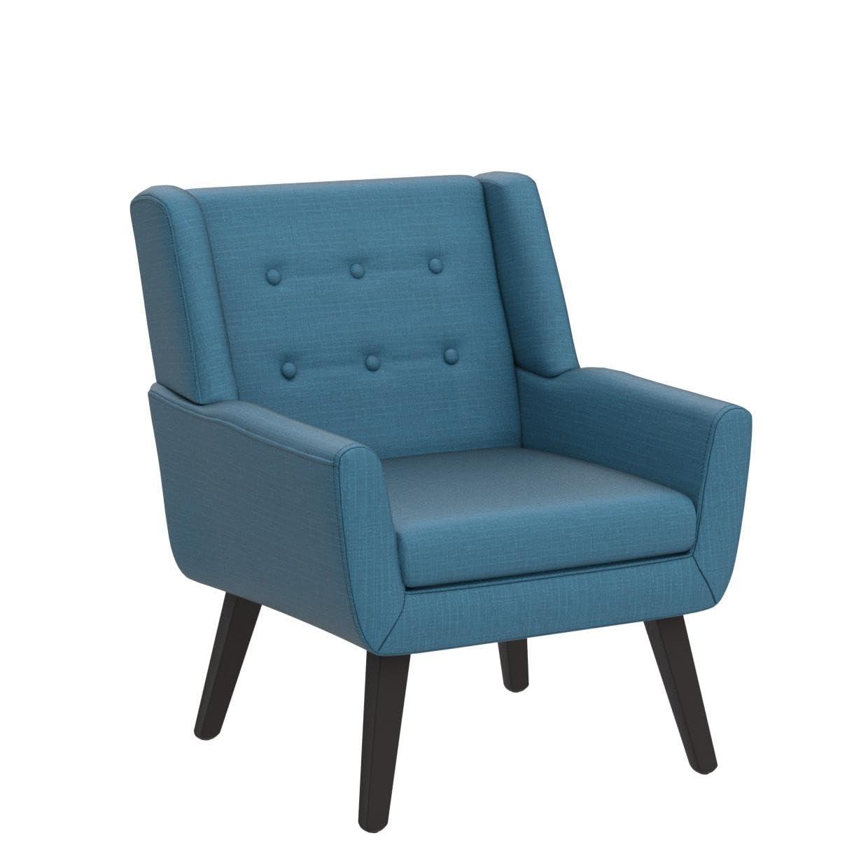 HUIMO Modern Linen Upholstered Armchair Tufted Accent Chair Lake Blue