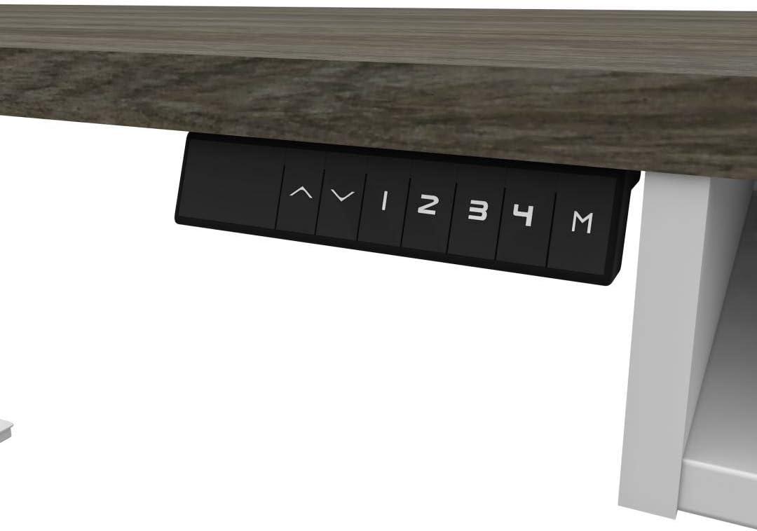 Bestar Pro-Vega L Shaped Adjustable Standing Desk in Walnut Gray and White