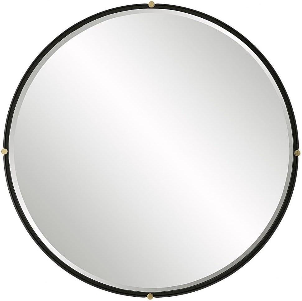 Bonded Round Black and Gold Transitional Mirror