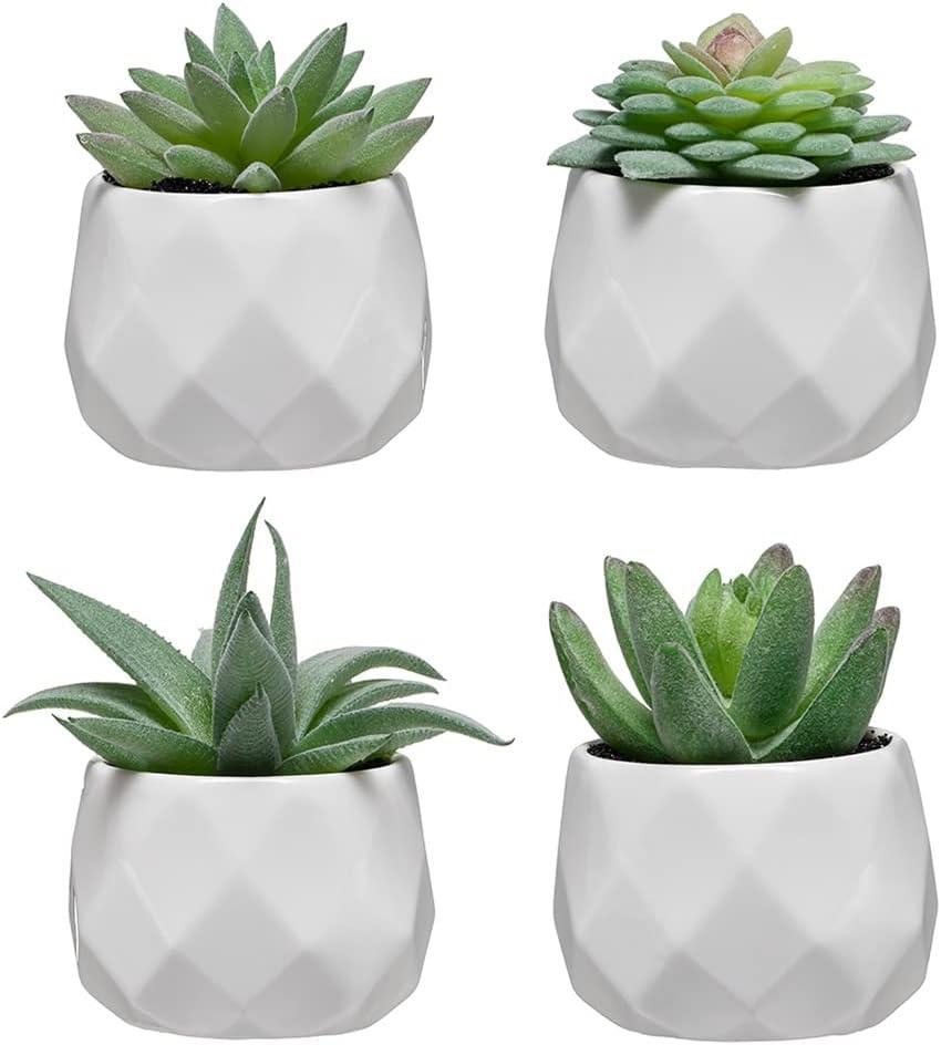 Holzlrgus Fake Succulent Plant Set - Artificial Succulent Plants for Desk Decor - Realistic Faux Succulents in Pots – Small Fake Plant for Shelf Decor – Modern Green Plant Decor for Bedroom Bathroom