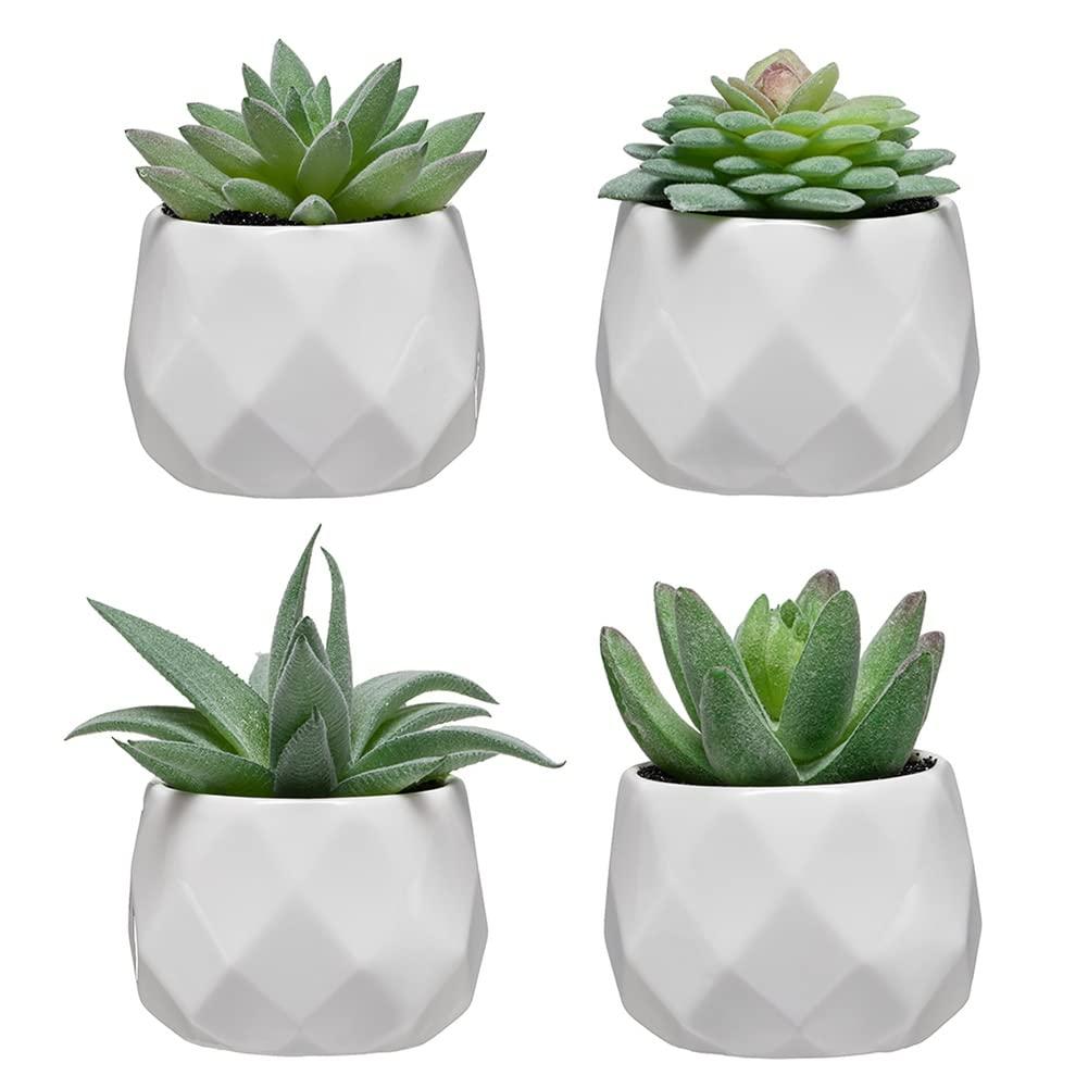 Holzlrgus Fake Succulent Plant Set - Artificial Succulent Plants for Desk Decor - Realistic Faux Succulents in Pots – Small Fake Plant for Shelf Decor – Modern Green Plant Decor for Bedroom Bathroom