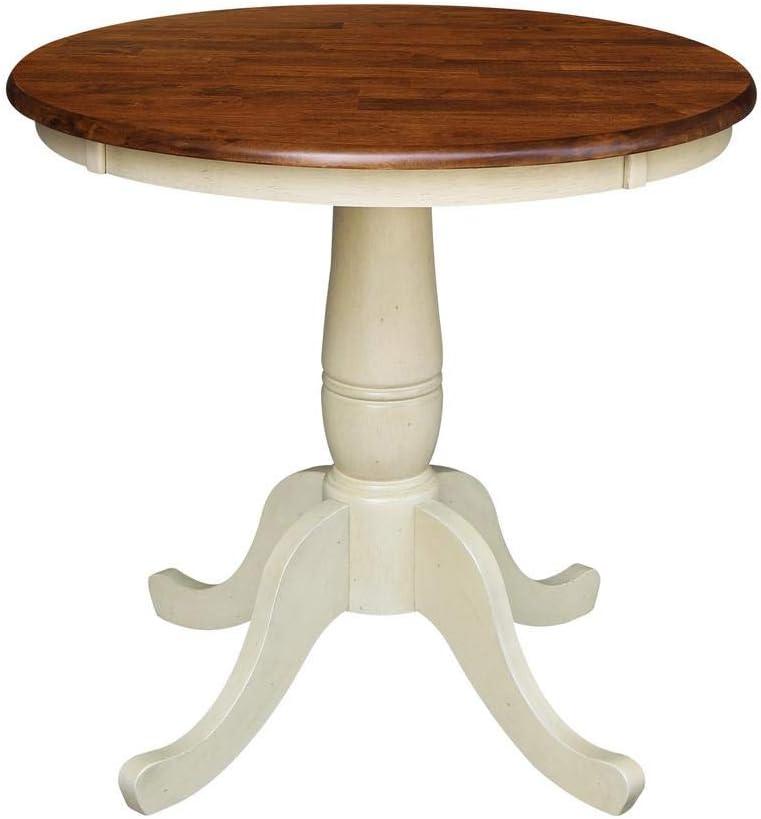 International Concepts 30" Round Top Pedestal Dining Table Antiqued Almond/Espresso: Mid-Century Style, Seats 4